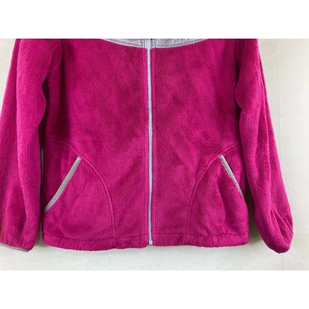 The North Face Fleece Jacket Girls L14/16 Pink Full Zip Hooded Denali School